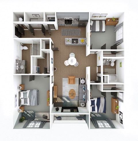 this is a 3d floor plan of a 824 square foot 1 bedroom apartment at the